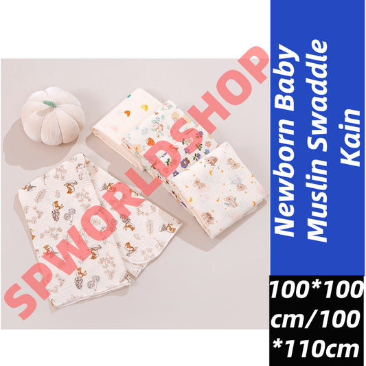Newborn Baby Muslin Swaddle Kain Bedung Baby Towel Soft Blanket Kain Selimut Napkin Lampin Baby Blanket Kain Bedun