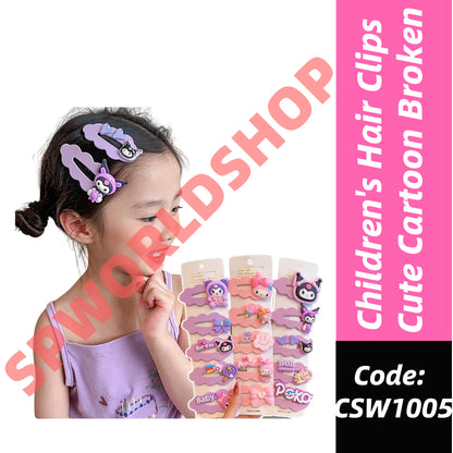 5pcs Set Children's Hairpin Baby Cute Cartoon Broken Hairpin Girl Kuromi Headdress Little Girl-CSW1005