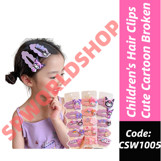 5pcs Set Children's Hairpin Baby Cute Cartoon Broken Hairpin Girl Kuromi Headdress Little Girl-CSW1005
