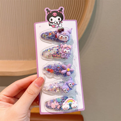 5Pcs Sanrio Kuromi Cinnamoroll Girls Hairpin Cute Quicksand Babies Hair Clip-CSW1010