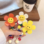 Sunflower Happy Face Spiral Hair Tie - Colorful Bead Accent Ponytail Holder-CSW1011
