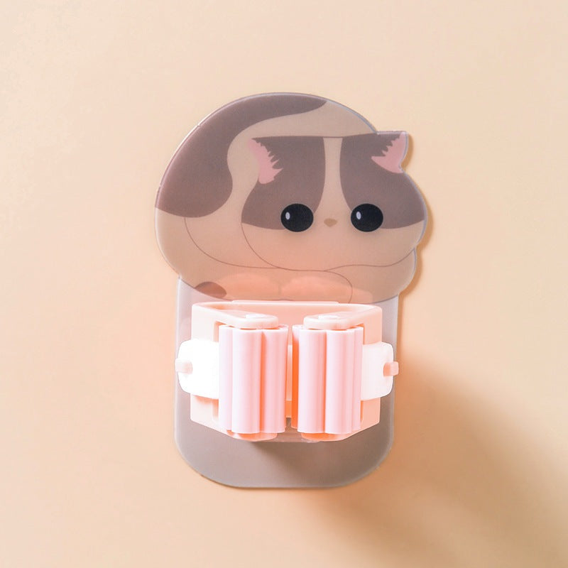 READY STOCK!!! Cat Mop Broom holder bathroom hook Kucing Strong adhesive Free Punching Wall Stick Holder 可爱挂拖把架卫生间挂