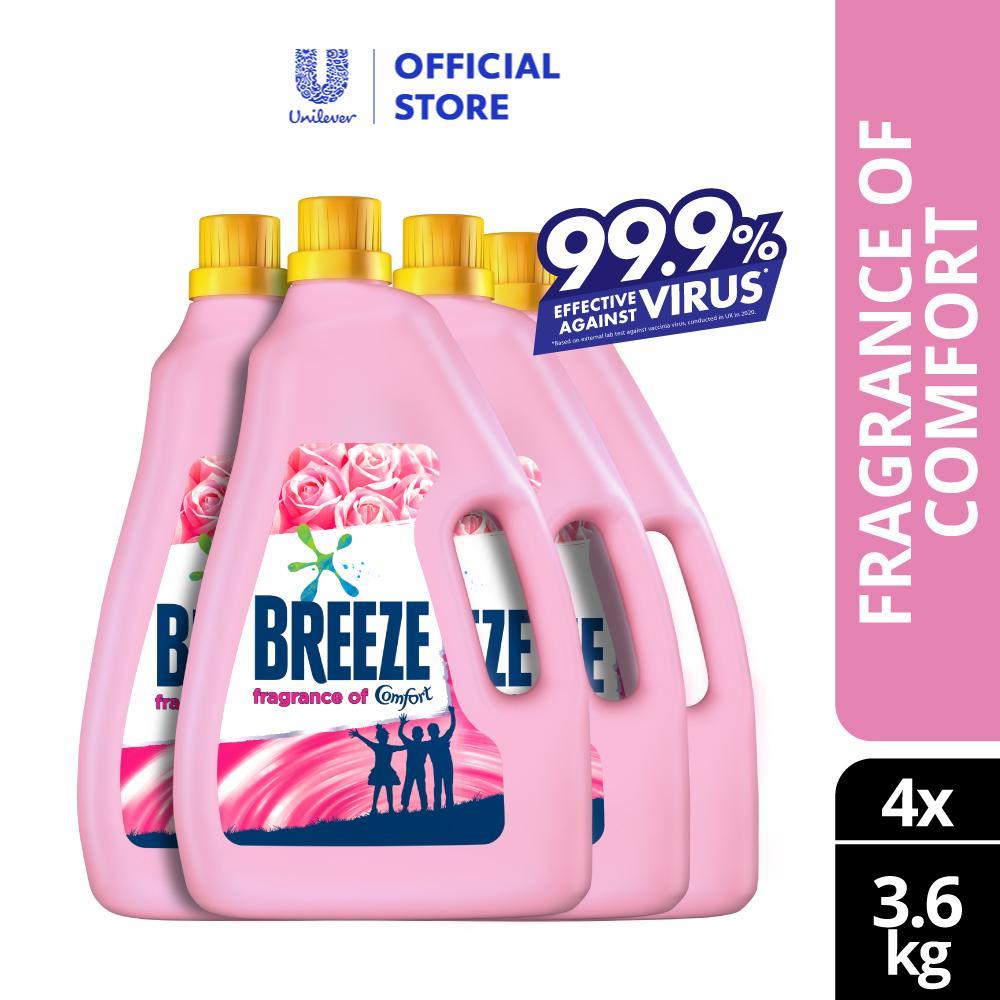 READY STOCK!!! Breeze Detergent Liquid Fragrance of Comfort Power Clean Colour Care 3.6kg 1 Box of 4 Bottle