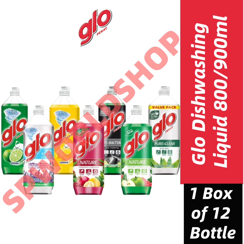 READY STOCK!!!GLO PEKAT Lemon Lime Dishwash Liquid DIshwashing 800/900ml Pencuci Pinggan Lemon Glo 1 Box of 12 Bottle