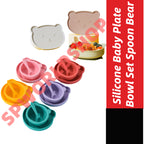 Silicone Baby Plate Bowl Set Spoon Bear BPA free Kids suction feeding Pingan Mangkuk sudu bayi