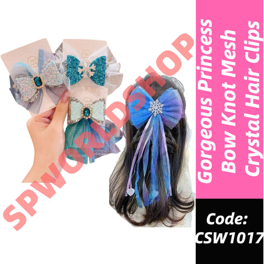 Gorgeous Princess Bow Knot Mesh Crystal Hair Clips Perfect for Kids' Hair Accessories-CSW1017