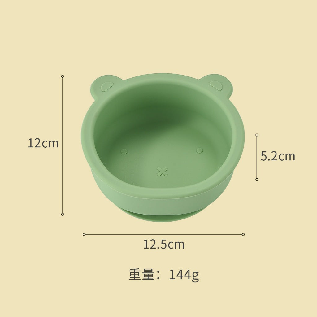 Silicone Baby Plate Bowl Set Spoon Bear BPA free Kids suction feeding Pingan Mangkuk sudu bayi