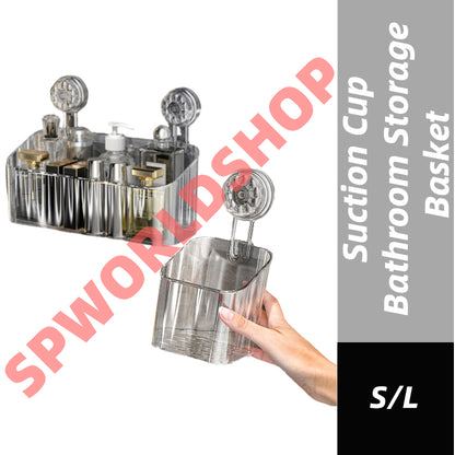 READY STOCK‼️ Suction Cup Bathroom Storage Basket | Wall-Mounted Shower Rack | Easy to Clean & Removable 吸盘式浴室收纳篮