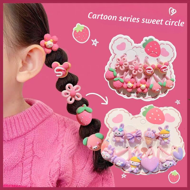 Children's Strawberry Bear Hair Rope Set Little Girl Cute Cartoon Head Rope Fashion Hair Accessories-CSW1008
