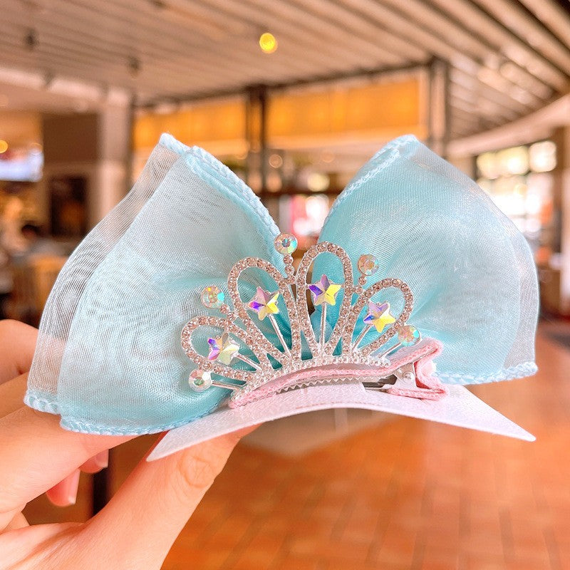 Children's Bows Gradient Color Princess Crown Hair Clips Standing Bowknot Hairpin-CSW1018