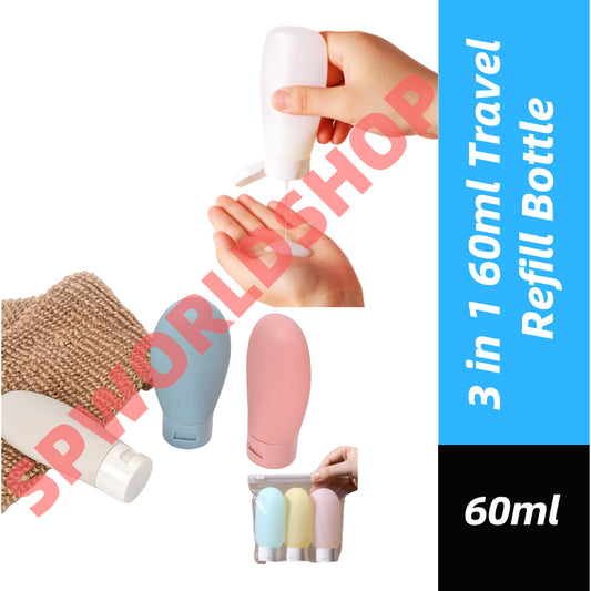(READYSTOCK) 3 in 1 60ml Travel Refill Bottle Portable Lotion Squeeze Tube Empty Essence  Refill Bottle 60ml 旅行分装瓶