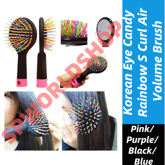 READY STOCK!!! Korean Eye Candy Rainbow S Curl Air Volume Brush | Abundant Hair Detangling Comb 彩虹S型空气蓬松卷发梳