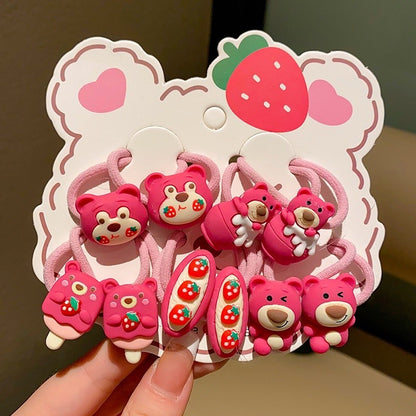 Children's Strawberry Bear Hair Rope Set Little Girl Cute Cartoon Head Rope Fashion Hair Accessories-CSW1008