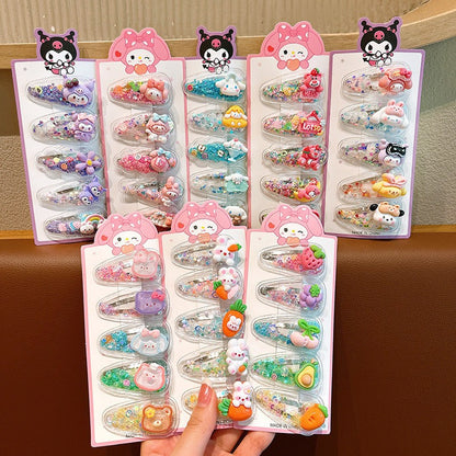 5Pcs Sanrio Kuromi Cinnamoroll Girls Hairpin Cute Quicksand Babies Hair Clip-CSW1010