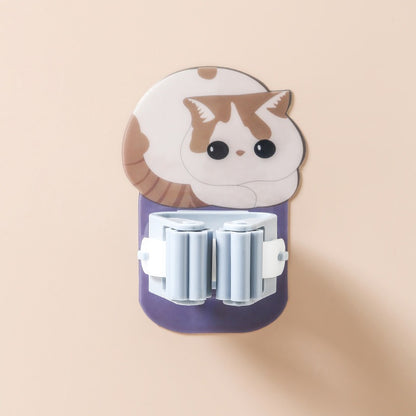 READY STOCK!!! Cat Mop Broom holder bathroom hook Kucing Strong adhesive Free Punching Wall Stick Holder 可爱挂拖把架卫生间挂