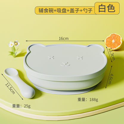 Silicone Baby Plate Bowl Set Spoon Bear BPA free Kids suction feeding Pingan Mangkuk sudu bayi