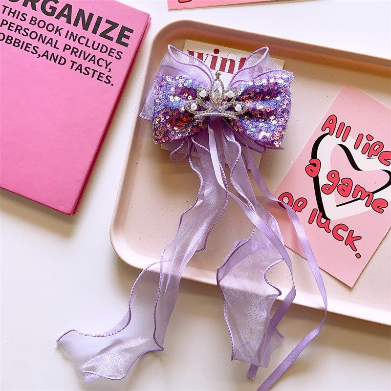 Children's Bows Gradient Color Princess Crown Hair Clips Standing Bowknot Hairpin-CSW1018