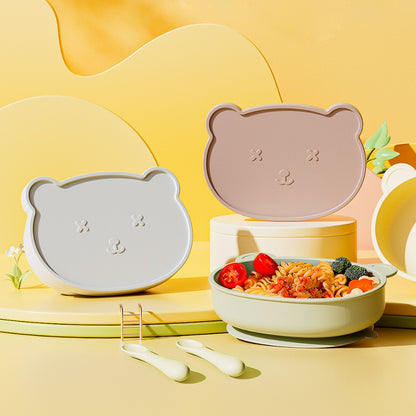 Silicone Baby Plate Bowl Set Spoon Bear BPA free Kids suction feeding Pingan Mangkuk sudu bayi
