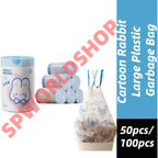 READY STOCK‼️ 50Pcs/100Pcs Cartoon Rabbit Large Drawstring Garbage Bags | Thick & Durable Plastic Trash Bags 大号抽绳垃圾袋