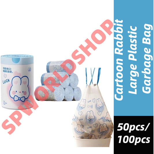 READY STOCK‼️ 50Pcs/100Pcs Cartoon Rabbit Large Drawstring Garbage Bags | Thick & Durable Plastic Trash Bags 大号抽绳垃圾袋