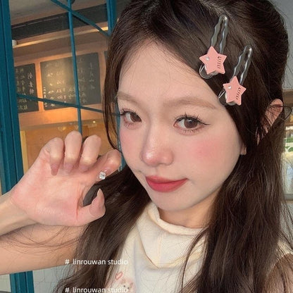 2Pcs Fashion Letter Star Wave Hairpin Sweet Cool Y2K Girls Hair Clips-CSW1014