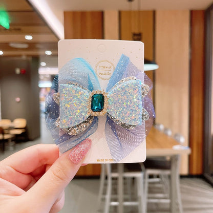 Gorgeous Princess Bow Knot Mesh Crystal Hair Clips Perfect for Kids' Hair Accessories-CSW1017