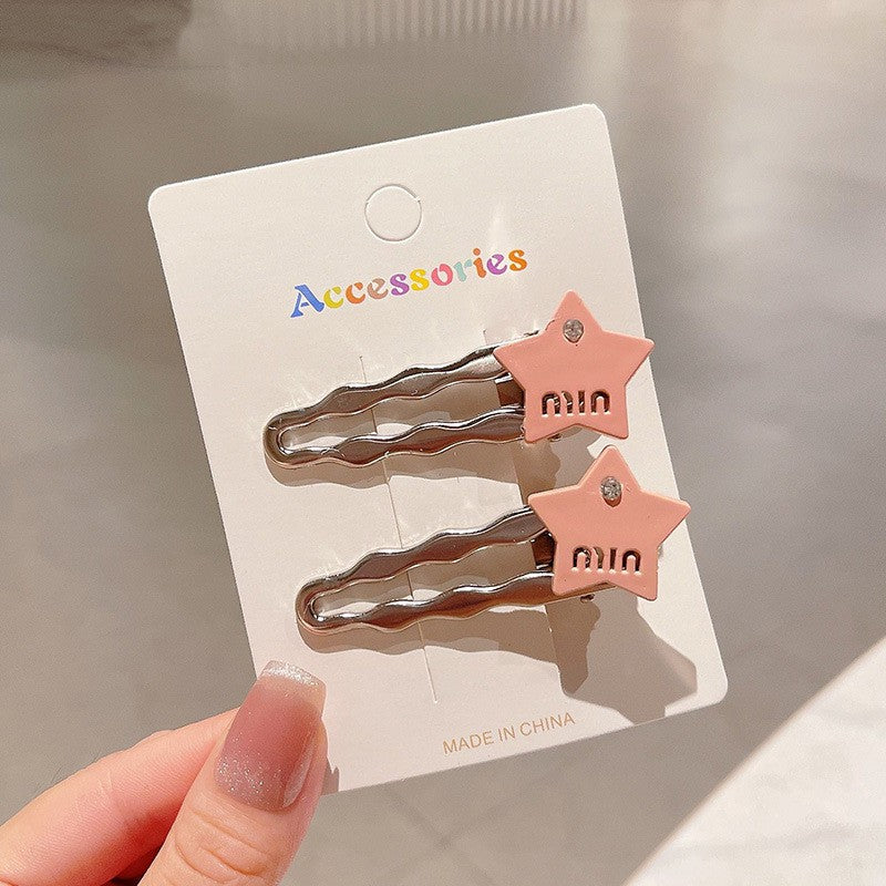 2Pcs Fashion Letter Star Wave Hairpin Sweet Cool Y2K Girls Hair Clips-CSW1014