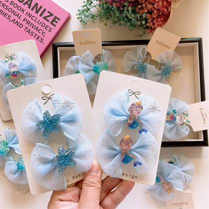 Gorgeous Princess Bow Knot Mesh Crystal Hair Clips Perfect for Kids' Hair Accessories-CSW1017