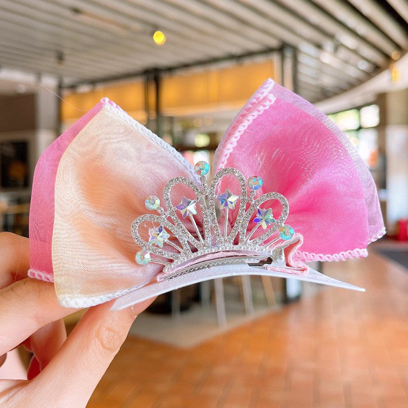 Children's Bows Gradient Color Princess Crown Hair Clips Standing Bowknot Hairpin-CSW1018