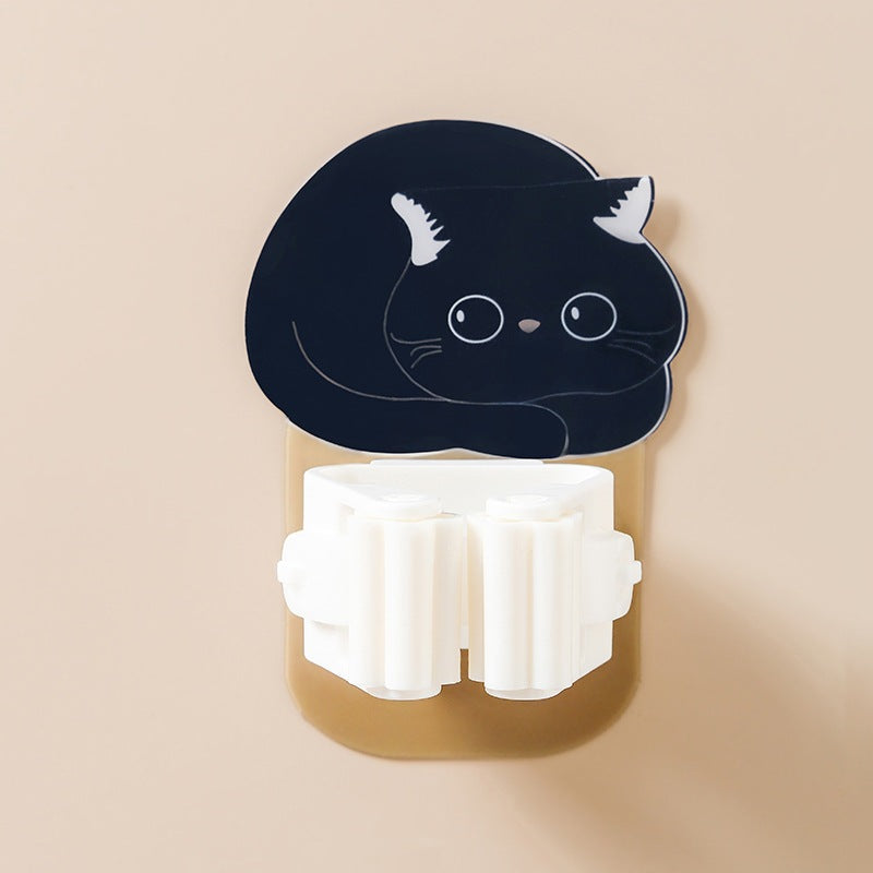 READY STOCK!!! Cat Mop Broom holder bathroom hook Kucing Strong adhesive Free Punching Wall Stick Holder 可爱挂拖把架卫生间挂