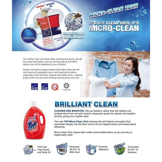 READY STOCK!!! Top Liquid Detergent - 7 Variants 3.6kg Super Hygienic Anti Virus l Box of 4 Bottle