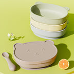 Silicone Baby Plate Bowl Set Spoon Bear BPA free Kids suction feeding Pingan Mangkuk sudu bayi