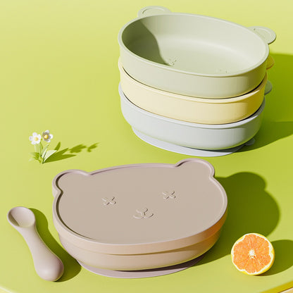 Silicone Baby Plate Bowl Set Spoon Bear BPA free Kids suction feeding Pingan Mangkuk sudu bayi