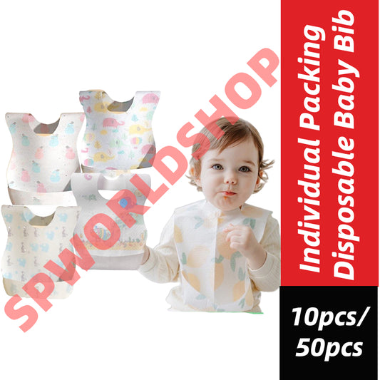 (READYSTOCK) 10PCS/50PCS Individual Packing Disposable Baby Bib Travel Waterproof Bib 一次性婴儿围兜
