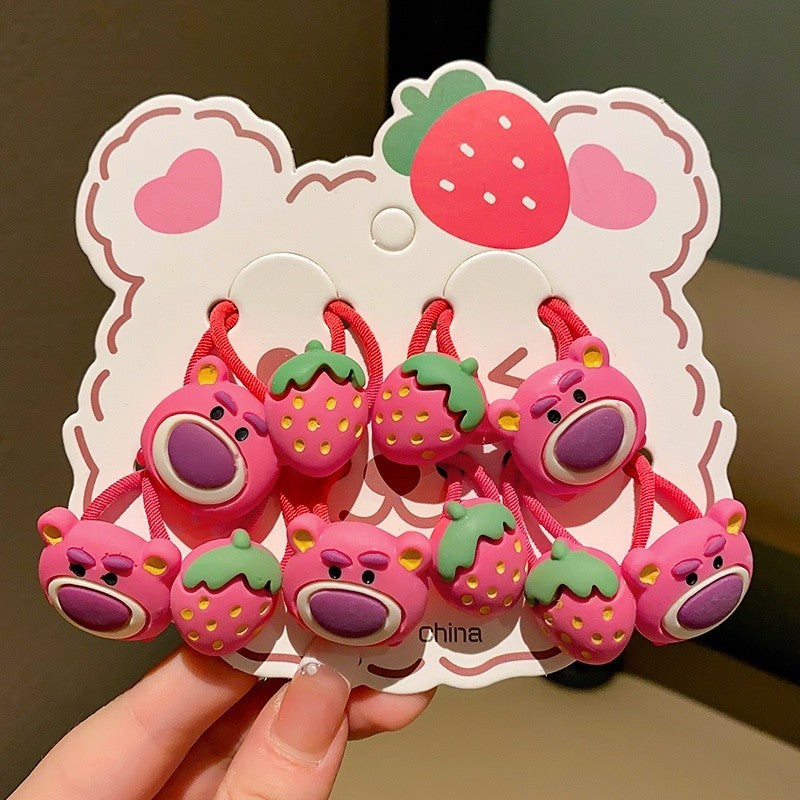 Children's Strawberry Bear Hair Rope Set Little Girl Cute Cartoon Head Rope Fashion Hair Accessories-CSW1008