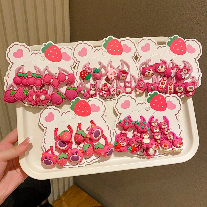 Children's Strawberry Bear Hair Rope Set Little Girl Cute Cartoon Head Rope Fashion Hair Accessories-CSW1008