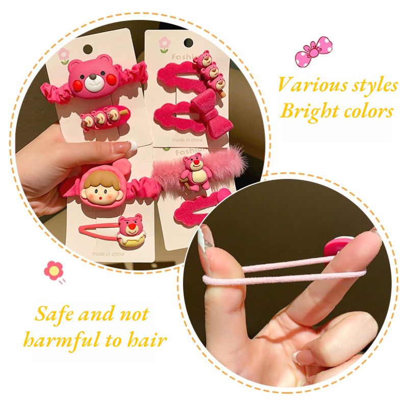 Children's Strawberry Bear Hair Rope Set Little Girl Cute Cartoon Head Rope Fashion Hair Accessories-CSW1008
