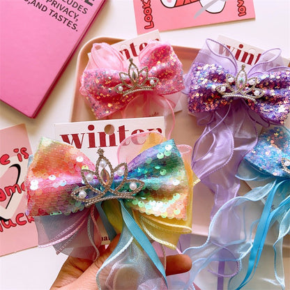 Children's Bows Gradient Color Princess Crown Hair Clips Standing Bowknot Hairpin-CSW1018