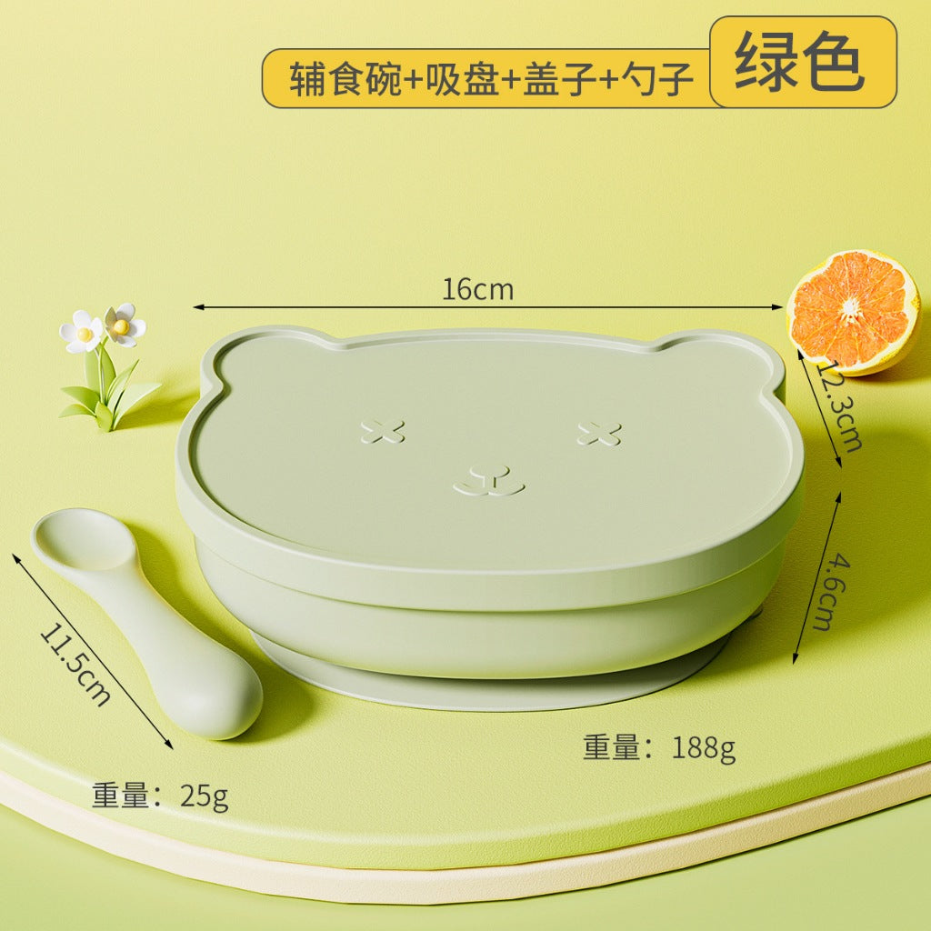 Silicone Baby Plate Bowl Set Spoon Bear BPA free Kids suction feeding Pingan Mangkuk sudu bayi