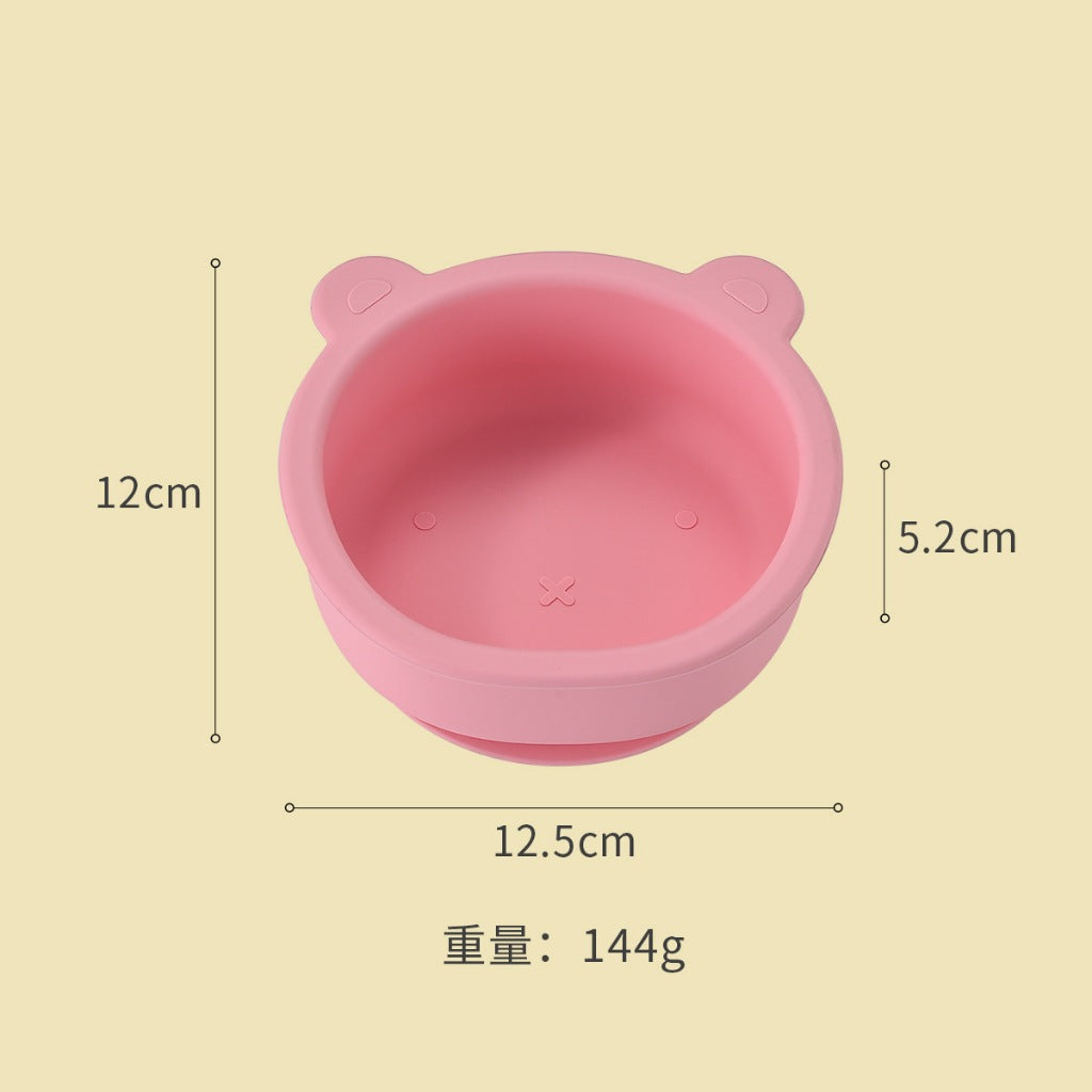 Silicone Baby Plate Bowl Set Spoon Bear BPA free Kids suction feeding Pingan Mangkuk sudu bayi