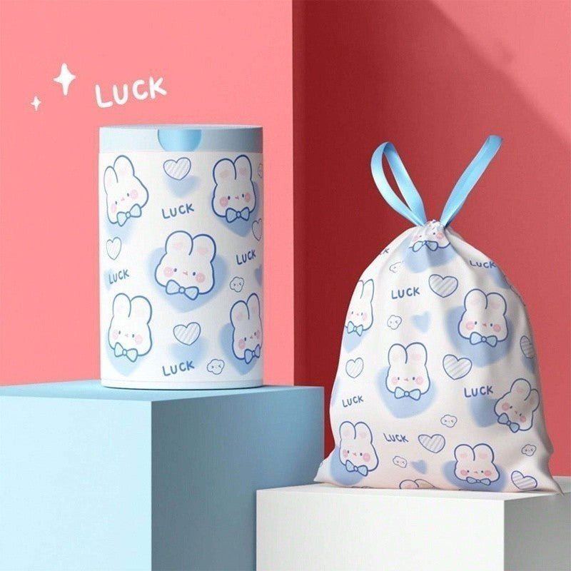 READY STOCK‼️ 50Pcs/100Pcs Cartoon Rabbit Large Drawstring Garbage Bags | Thick & Durable Plastic Trash Bags 大号抽绳垃圾袋