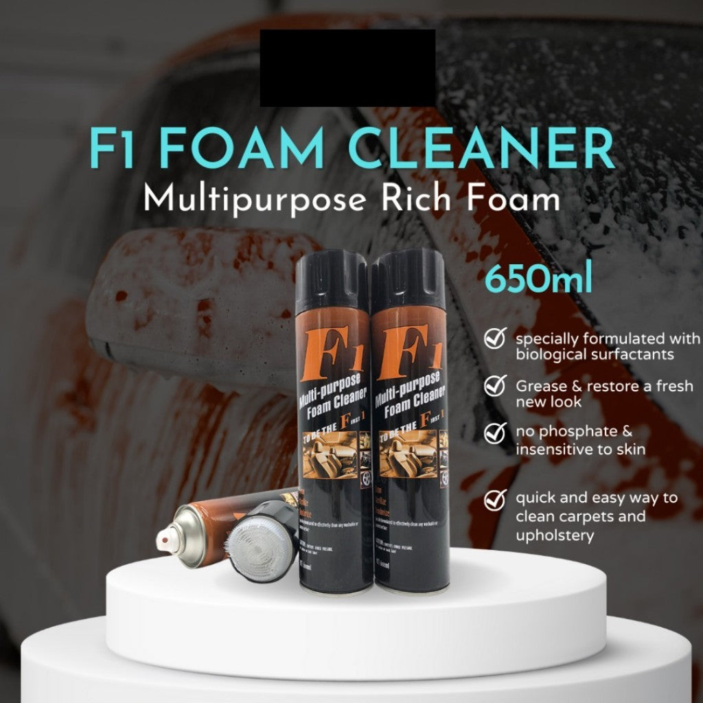 F1 High-Quality Multi-Purpose Foam Cleaner Spray 650ml | Car Interior & Cushion Cleaner |  功能泡沫清洁喷雾 车内清洁 & 座垫去污