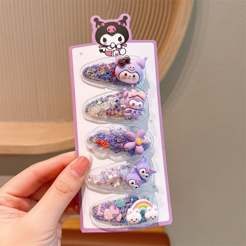 5Pcs Sanrio Kuromi Cinnamoroll Girls Hairpin Cute Quicksand Babies Hair Clip-CSW1010