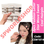 2Pcs Fashion Letter Star Wave Hairpin Sweet Cool Y2K Girls Hair Clips-CSW1014