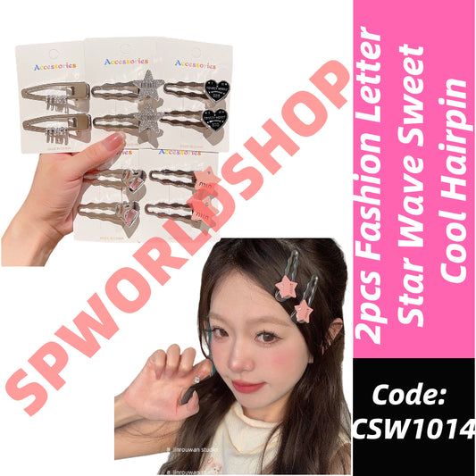 2Pcs Fashion Letter Star Wave Hairpin Sweet Cool Y2K Girls Hair Clips-CSW1014