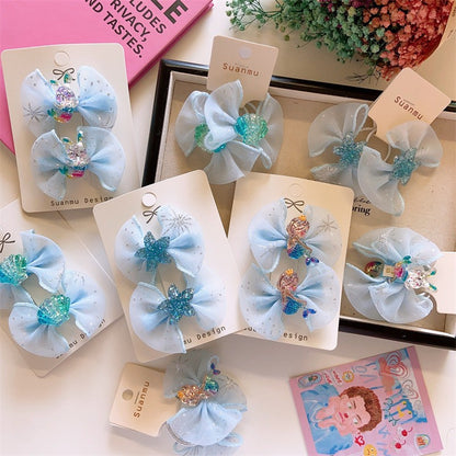 Gorgeous Princess Bow Knot Mesh Crystal Hair Clips Perfect for Kids' Hair Accessories-CSW1017