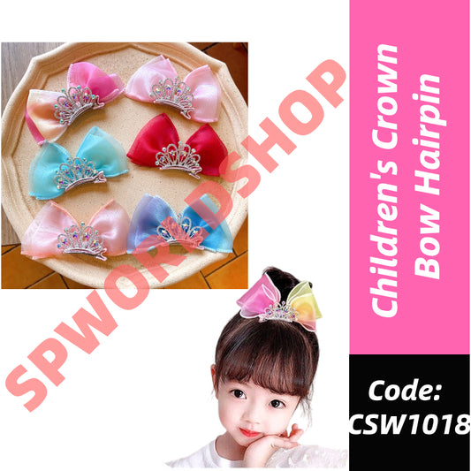 Children's Bows Gradient Color Princess Crown Hair Clips Standing Bowknot Hairpin-CSW1018