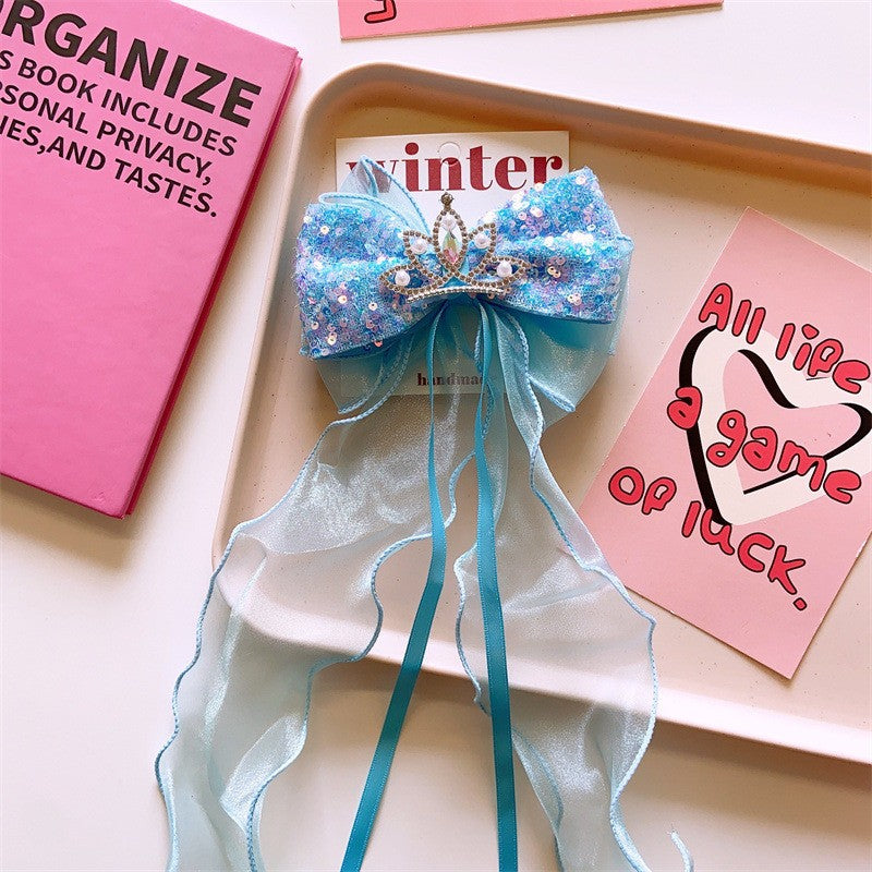 Children's Bows Gradient Color Princess Crown Hair Clips Standing Bowknot Hairpin-CSW1018