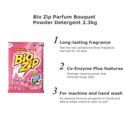 ✅ READY STOCK‼️ Bio Zip Serbuk Pencuci Baju 2.3kg (Magical Bloom/Flora/Oren/Parfum Bouquet/Colour) Harum & Bersih Berkes