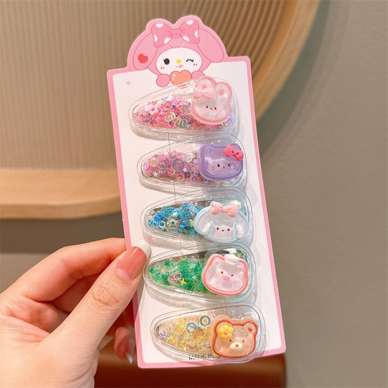 5Pcs Sanrio Kuromi Cinnamoroll Girls Hairpin Cute Quicksand Babies Hair Clip-CSW1010